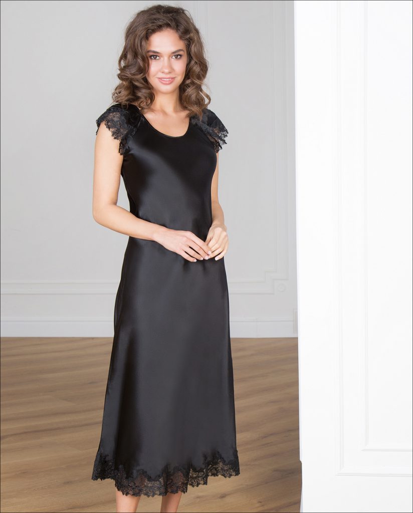 100% Silke Blonder Trim Split Hem Nattkjole Slip Kjole